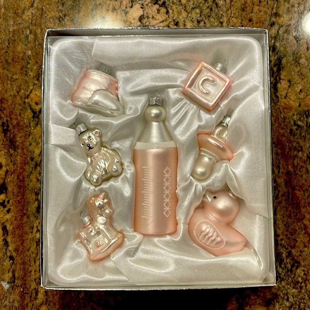 Pink Baby girl Infant Christmas ornaments 7-ct glass